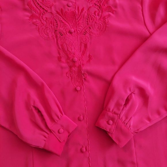 Vintage 80s Christie & Jill Embroidered Cut-out Red Blouse - Picture 11 of 16